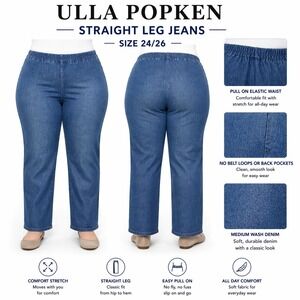 Ulla Popken Womens 24/26 Medium‎ Wash Straight Leg Pull On Elastic Waist Jeans